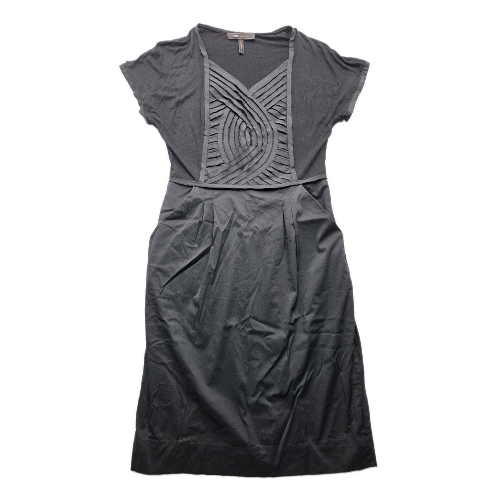 BCBGMAXAZRIA Black Mixed Media Sheath Dress Small Pleated Pockets Cocktail